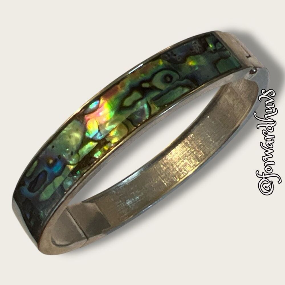 Vintage Faux Abalone Shell Hinge Bracelet – 7.5”